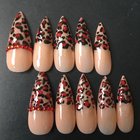 🐆 Red leopard print Press on Nails-Med(1,5,4,6,8) - Picture 5 of 10